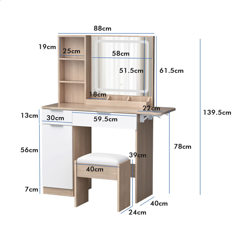 ALFORDSON Dressing Table Stool Set LED Vanity Desk Makeup Mirror Drawer Bedroom - Picture 38 of 42