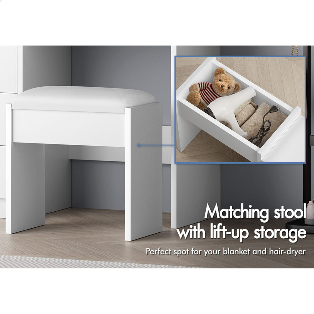 ALFORDSON Dressing Table Stool Set Makeup Mirror Vanity Desk Storage Cabinet - Picture 32 of 60