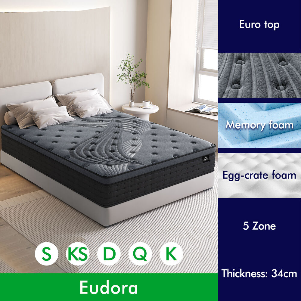 STARRY EUCALYPT Mattress Queen Double King Single Bed Spring Foam Euro PillowTop - Picture 20 of 876