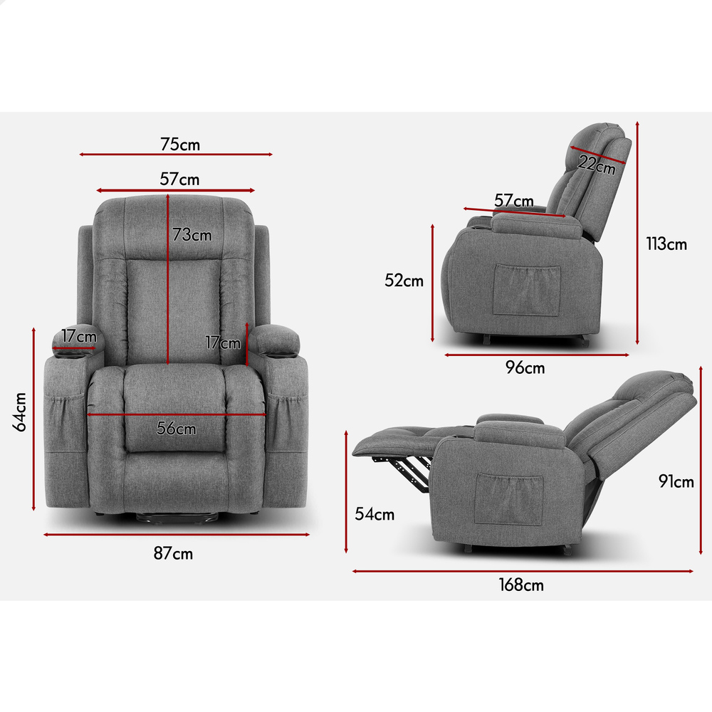 ALFORDSON Recliner Chair Armchair Power Lift Heated Massage Lounge Sofa Couch - Picture 20 of 72