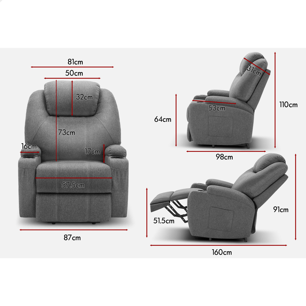 ALFORDSON Recliner Chair Armchair Power Lift Heated Massage Lounge Sofa Couch - Picture 40 of 72