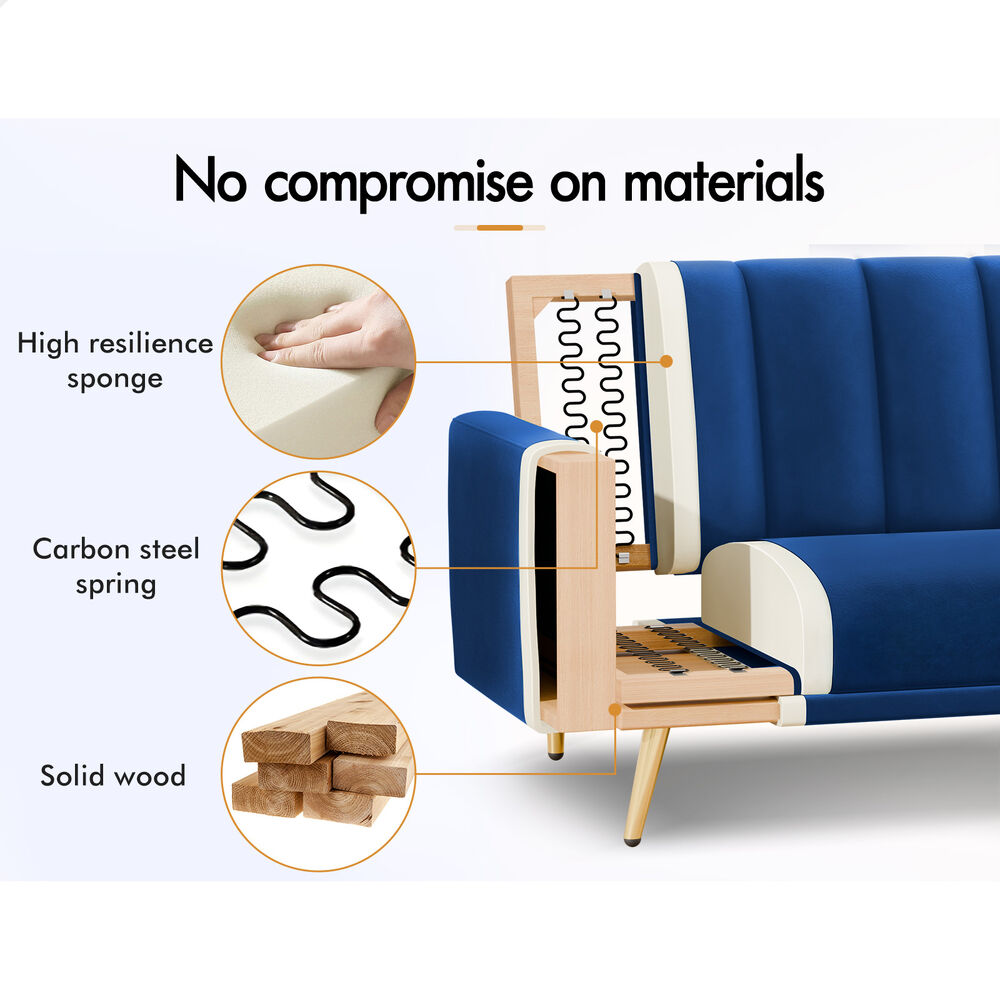 ALFORDSON Sofa Bed Futon Couch 3 Seater Lounge Chair Convertible Velvet - Picture 11 of 39