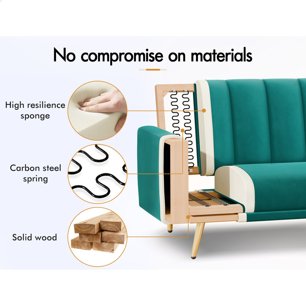 ALFORDSON Sofa Bed Futon Couch 3 Seater Lounge Chair Convertible Velvet - Picture 35 of 39
