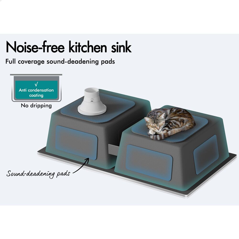 ALFORDSON Kitchen Sink Basin Stainless Steel Top Flush Under Mount Double Bowl - Picture 11 of 69