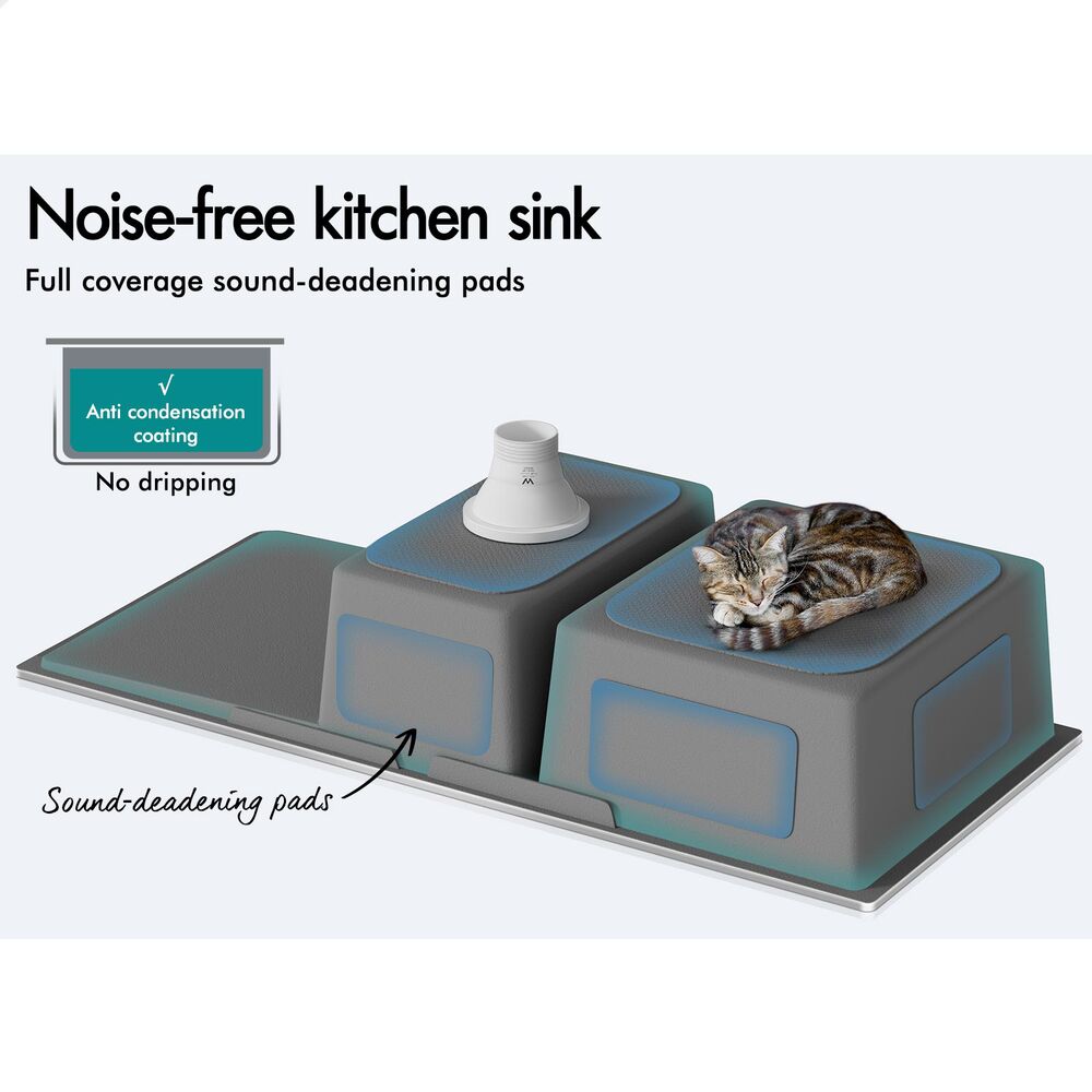 ALFORDSON Kitchen Sink Basin Stainless Steel Top Flush Under Mount Double Bowl - Picture 55 of 69