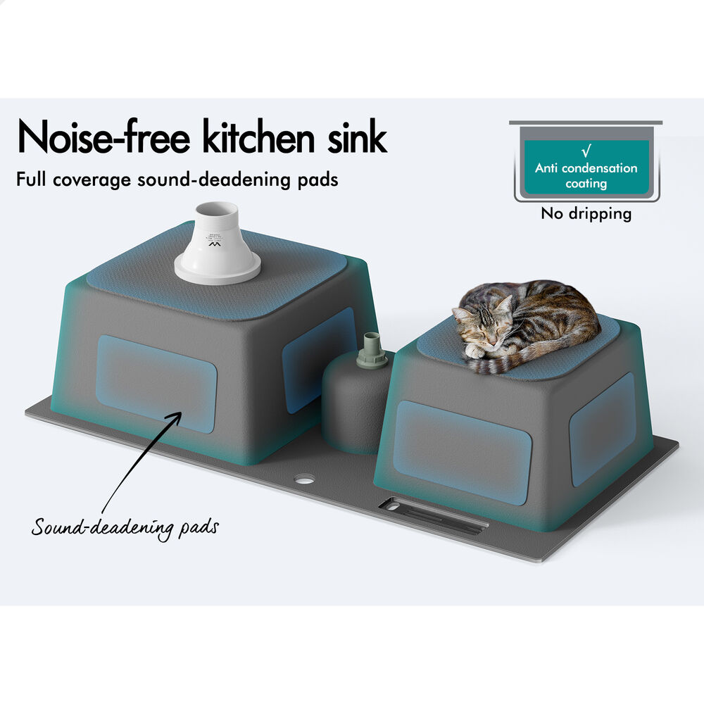 ALFORDSON Kitchen Sink Basin Stainless Steel Top Flush Under Mount Double Bowl - Picture 44 of 69