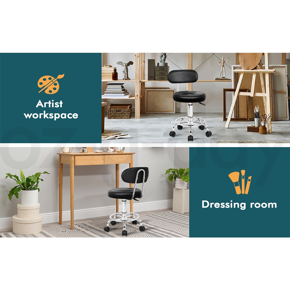 ALFORDSON Salon Stool Backrest Swivel Barber Hair Dress Leather Chair Declan - Picture 10 of 32
