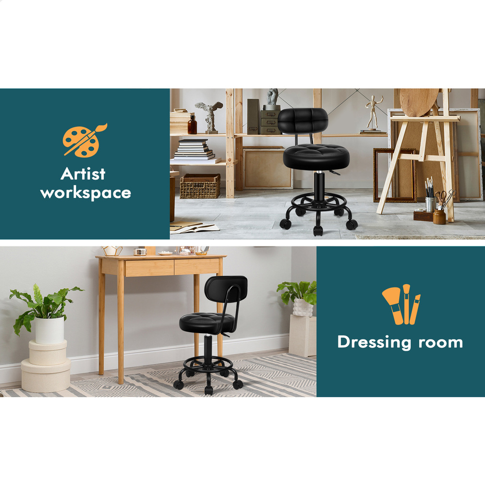 ALFORDSON Salon Stool Backrest Swivel Barber Hair Dress Leather Chair Riley - Picture 29 of 51