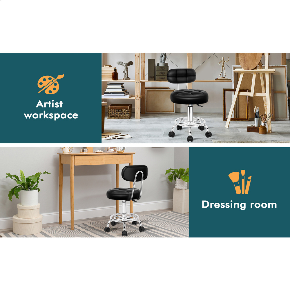 ALFORDSON Salon Stool Backrest Swivel Barber Hair Dress Leather Chair Riley - Picture 39 of 51