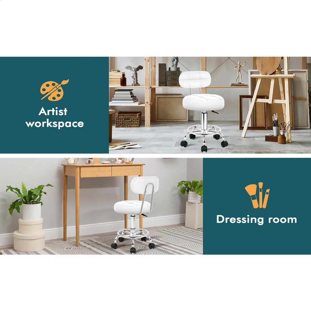 ALFORDSON Salon Stool Backrest Swivel Barber Hair Dress Leather Chair Riley - Picture 49 of 51