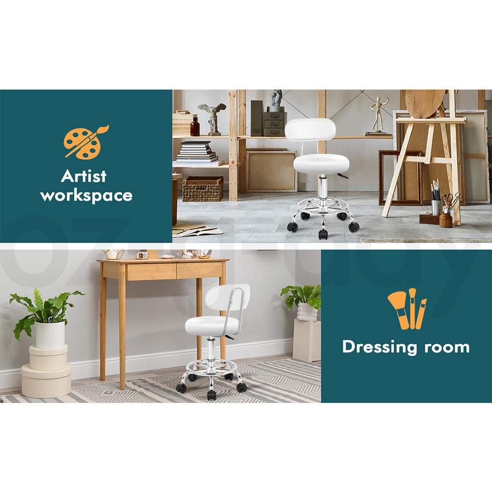ALFORDSON Salon Stool Backrest Swivel Barber Hair Dress Leather Chair Declan - Picture 20 of 32