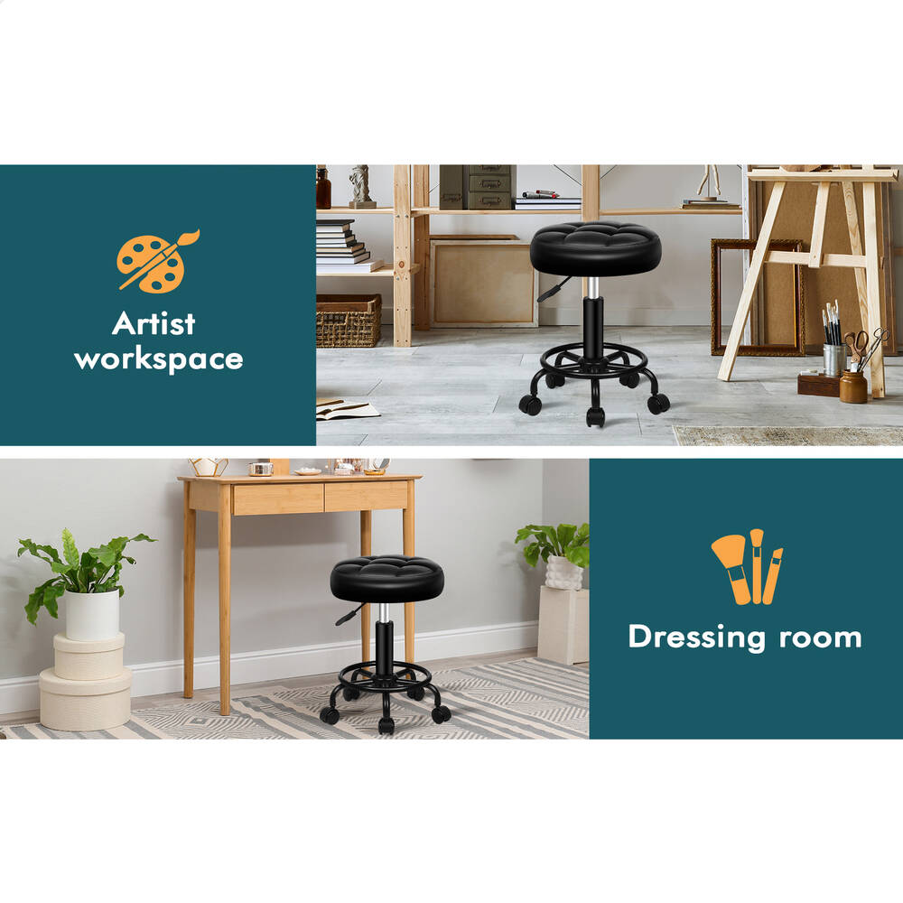 ALFORDSON Salon Stool Backrest Swivel Barber Hair Dress Leather Chair Riley - Picture 9 of 51