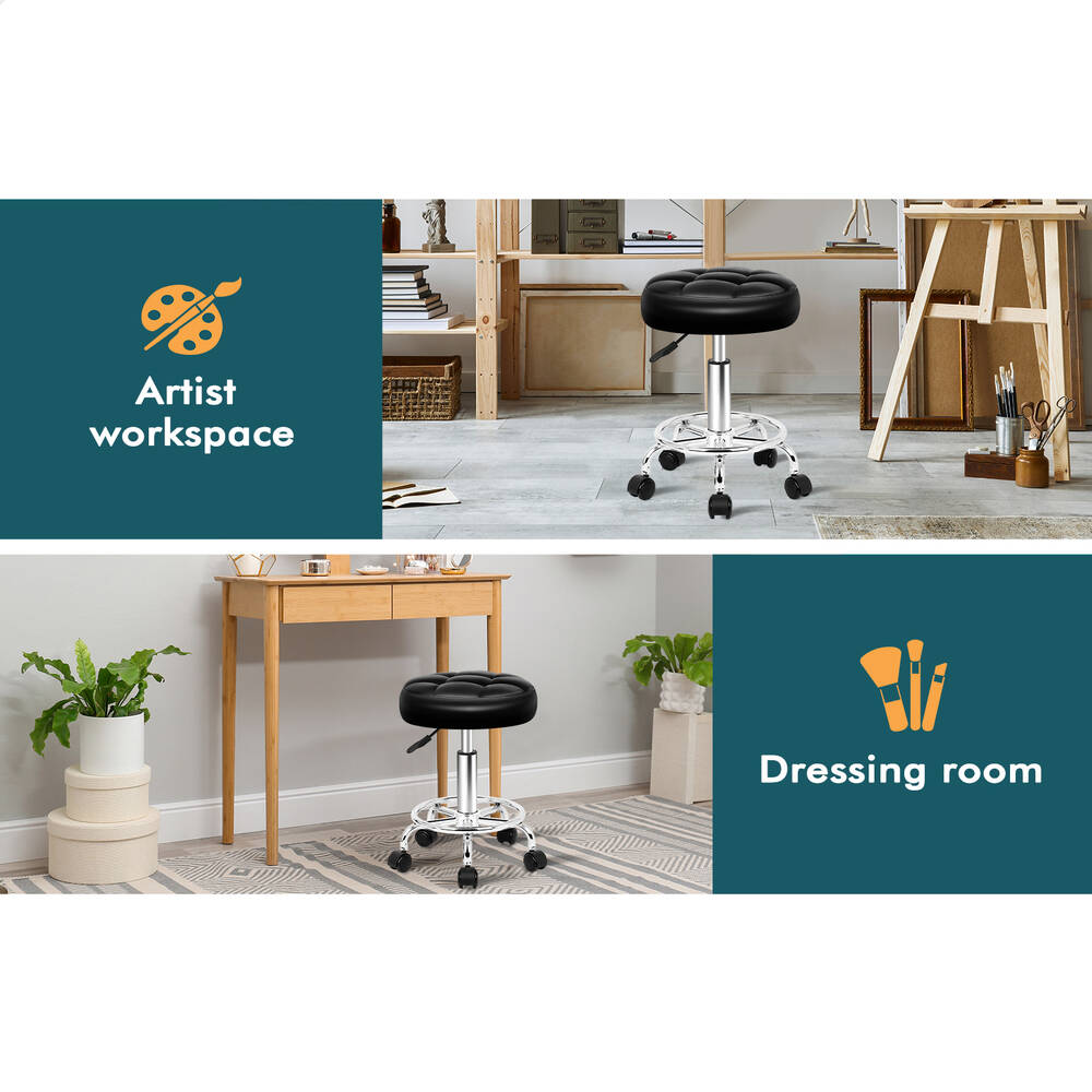 ALFORDSON Salon Stool Backrest Swivel Barber Hair Dress Leather Chair Riley - Picture 19 of 51