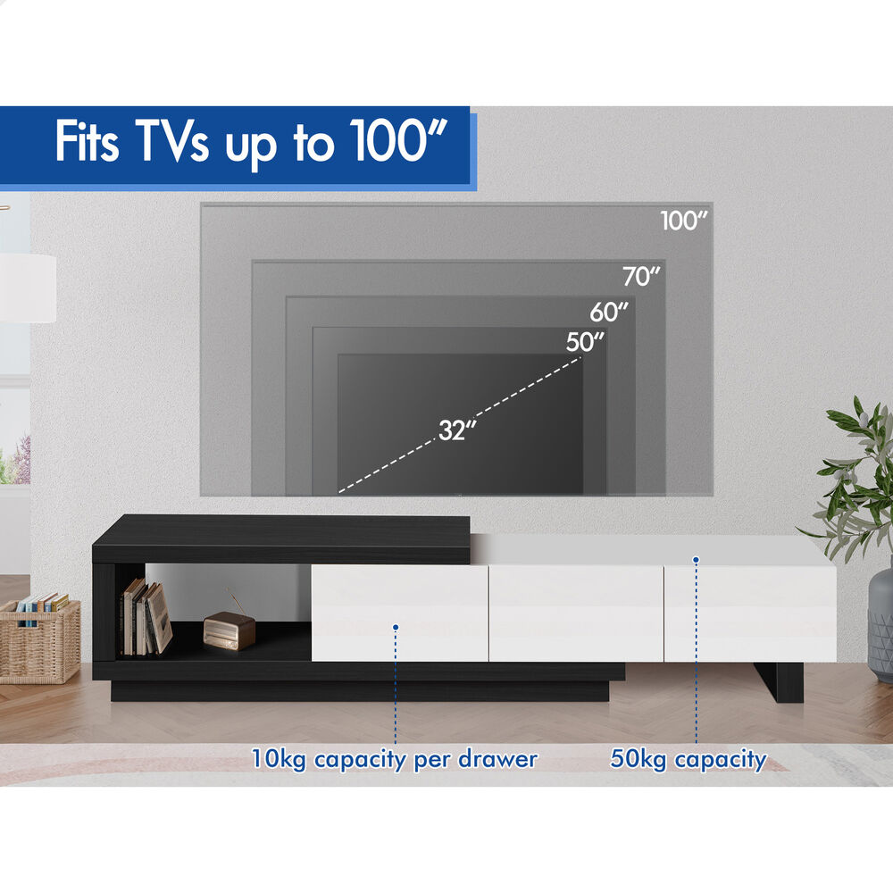 ALFORDSON Extendable Entertainment Unit TV Cabinet 190-280cm Stand Storage Shelf - Picture 20 of 60