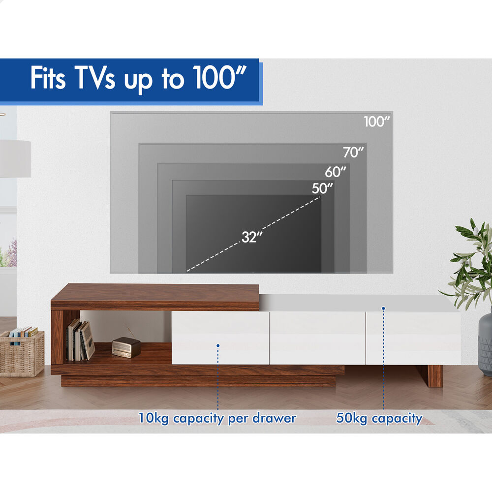 ALFORDSON Extendable Entertainment Unit TV Cabinet 190-280cm Stand Storage Shelf - Picture 44 of 60