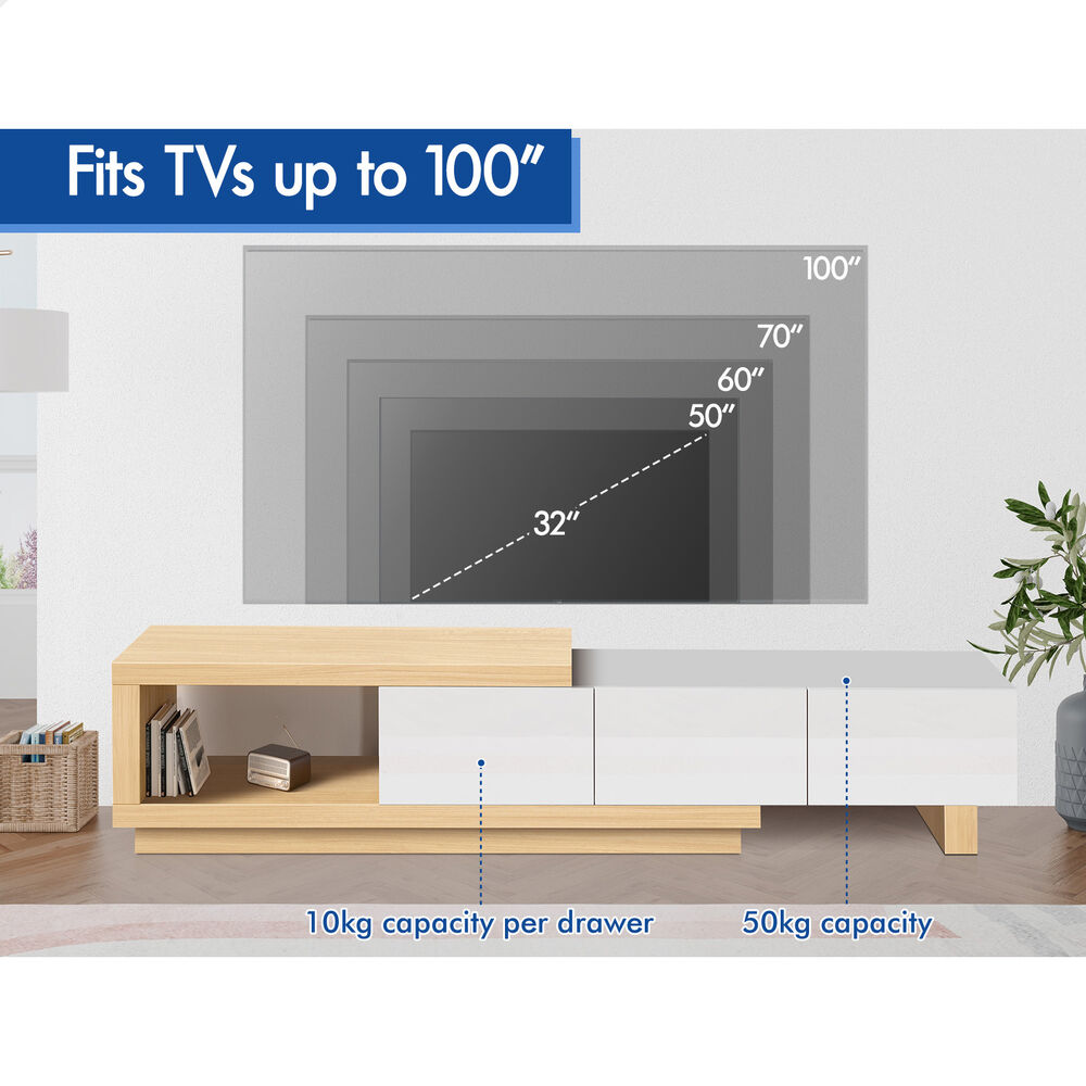 ALFORDSON Extendable Entertainment Unit TV Cabinet 190-280cm Stand Storage Shelf - Picture 56 of 60