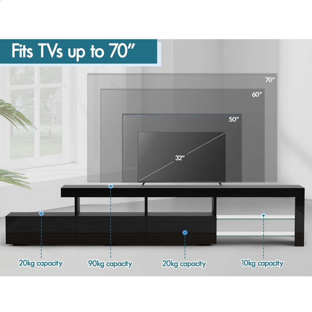 ALFORDSON Entertainment Unit 220cm TV Cabinet Stand LED Lights Gloss Storage - Picture 20 of 48