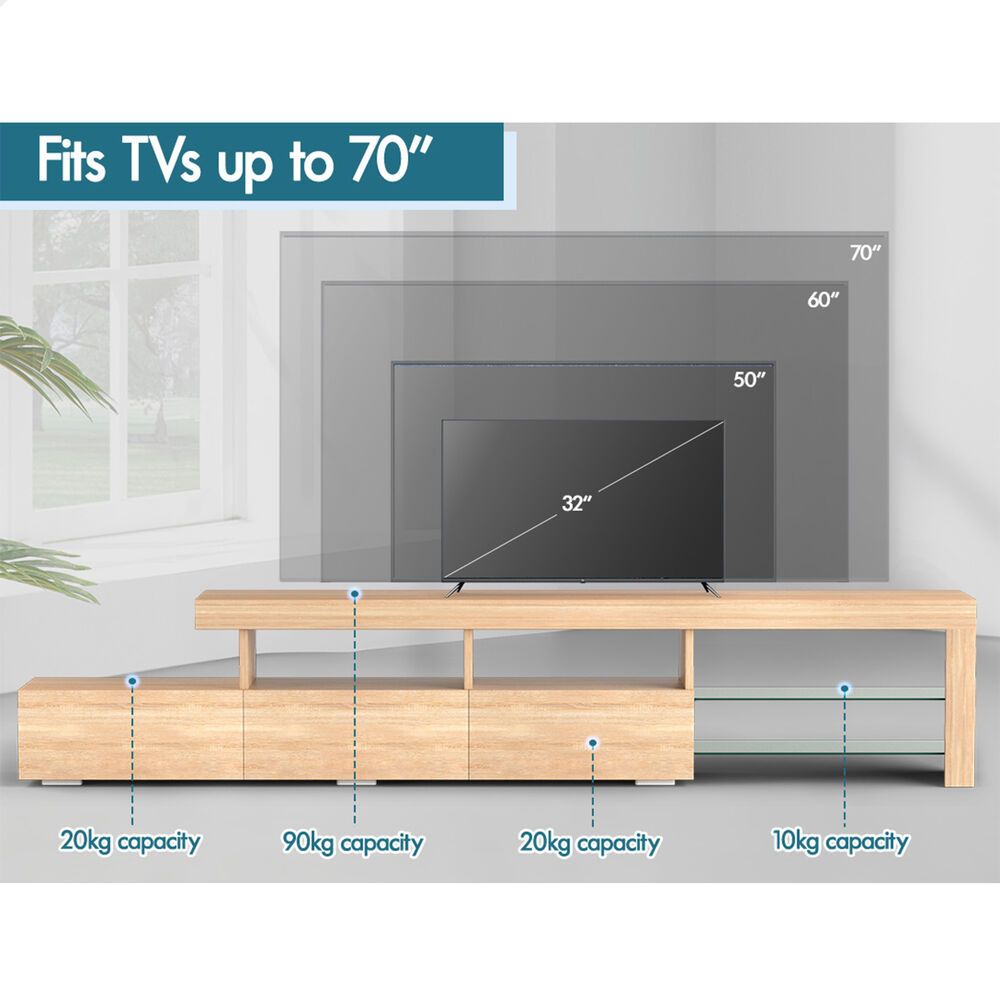 ALFORDSON Entertainment Unit 220cm TV Cabinet Stand LED Lights Gloss Storage - Picture 32 of 48