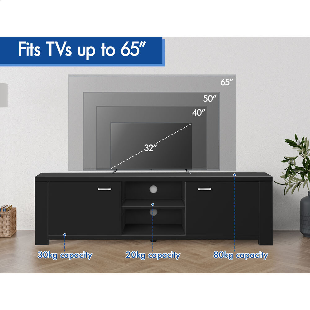 ALFORDSON TV Cabinet Entertainment Unit Stand Storage Shelf 160cm Black - Picture 20 of 48