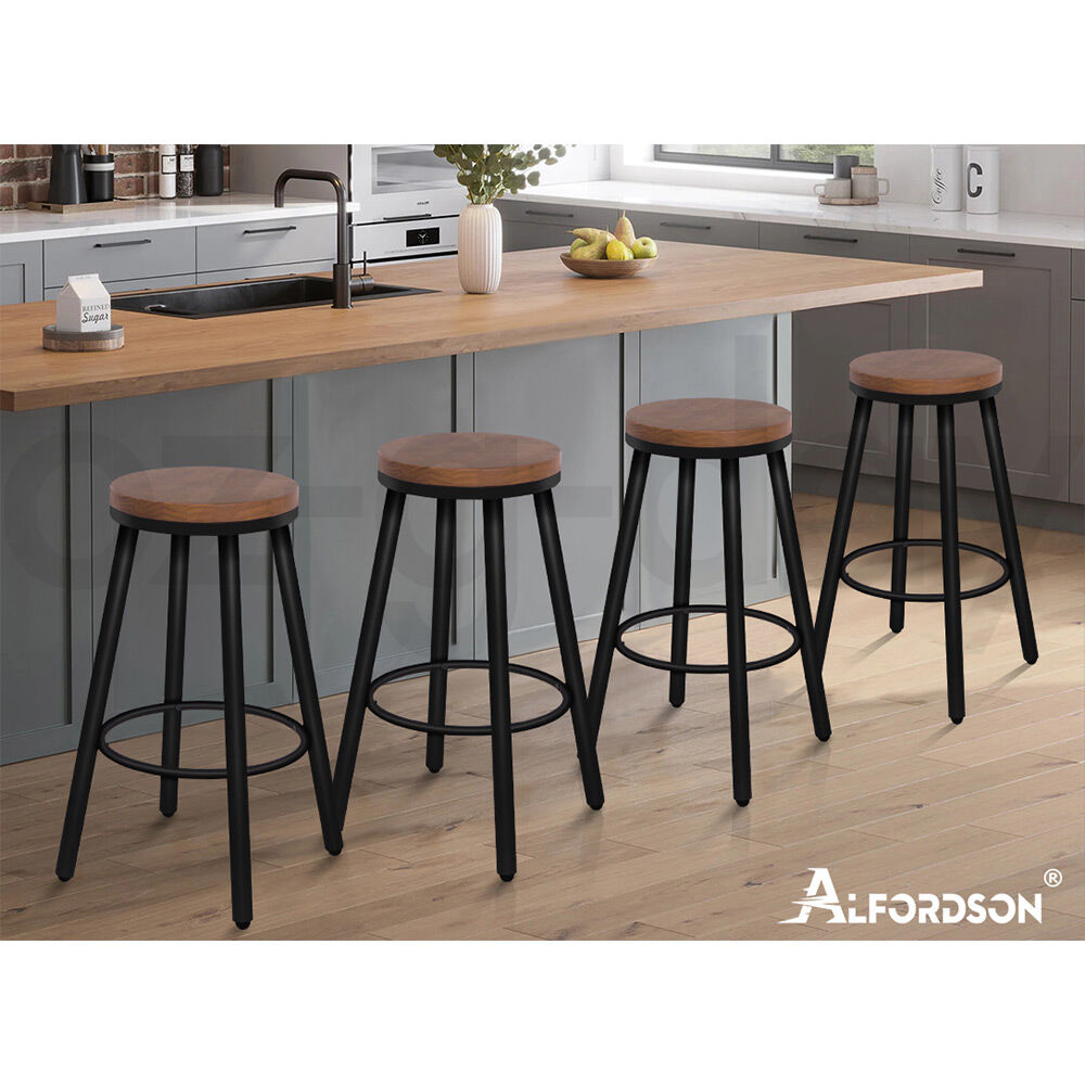 ALFORDSON Bar Stools Kitchen Wooden Swivel Leather Metal Dining Chair x2/x4 - Picture 11 of 94