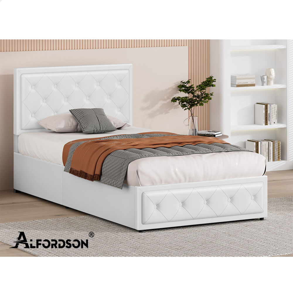 ALFORDSON Bed Frame Double Queen King RGB LED Gas Lift Storage Base Leather - Picture 657 of 1,903