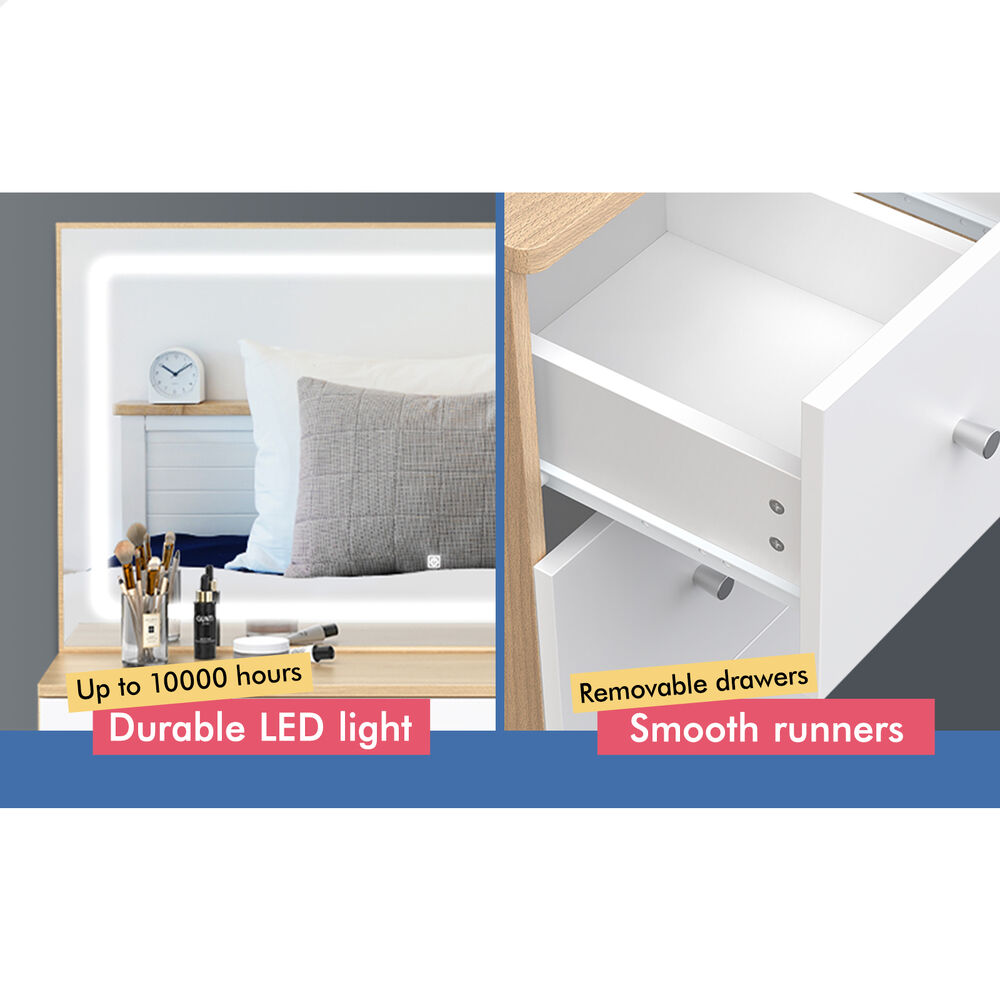 ALFORDSON Dressing Table Stool Set Makeup Mirror Storage Desk LED 10/12 Bulbs - Picture 468 of 671