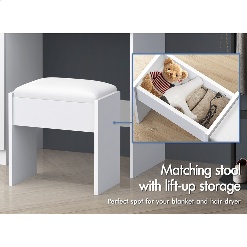 ALFORDSON Dressing Table Stool Set LED Vanity Desk Makeup Mirror Drawer Bedroom - Picture 15 of 42