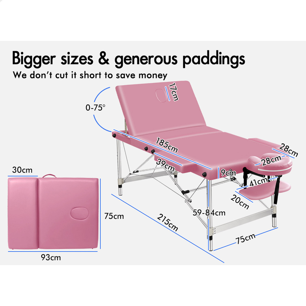 ALFORDSON Massage Table 3 Fold 65/75/85cm Foldable Portable Bed Aluminium Desk - Picture 69 of 168
