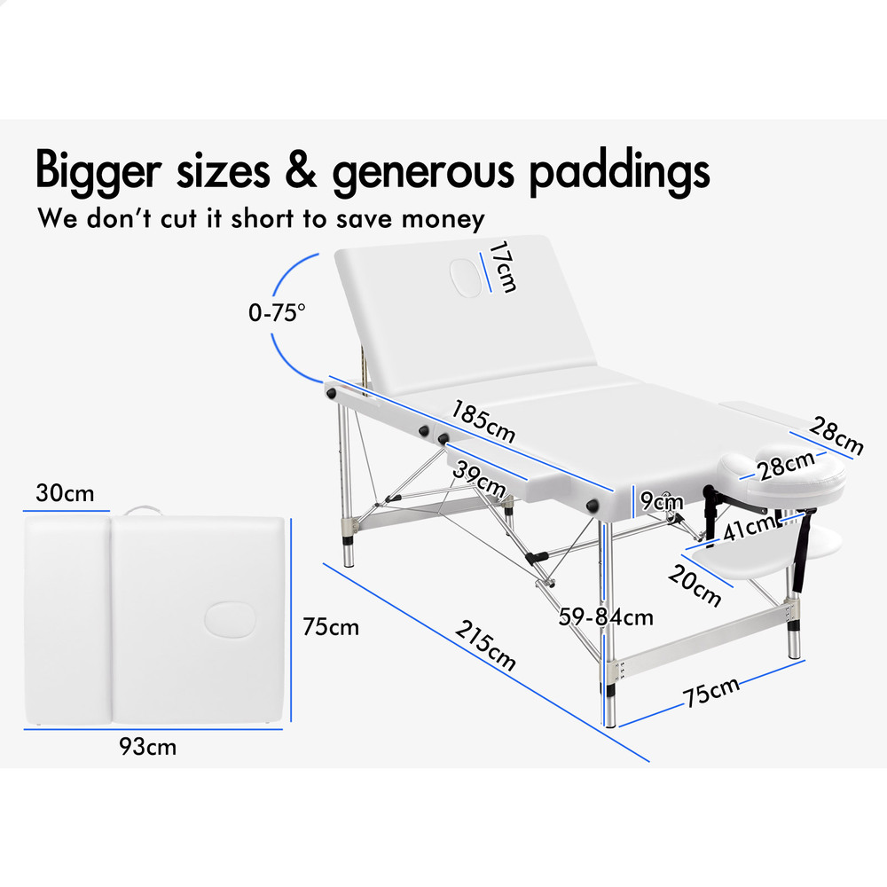 ALFORDSON Massage Table 3 Fold 65/75/85cm Foldable Portable Bed Aluminium Desk - Picture 81 of 168