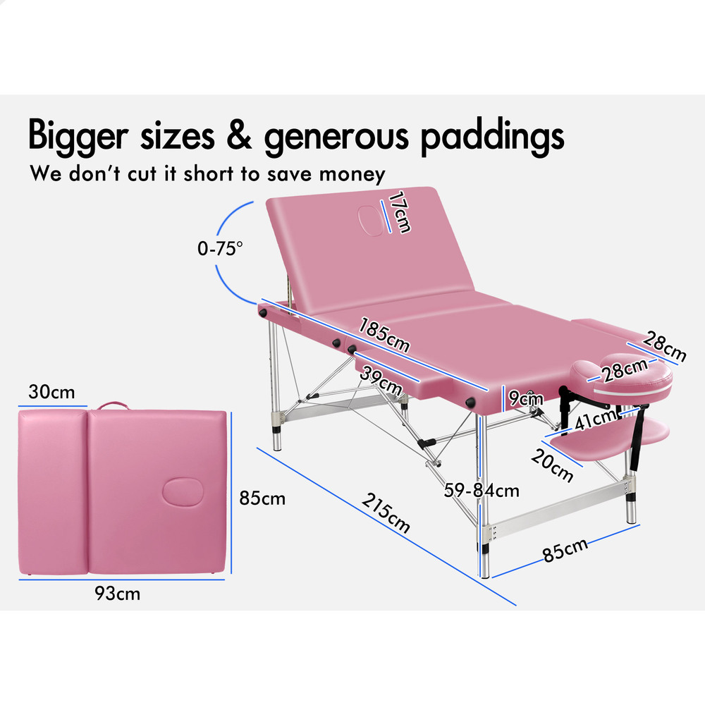 ALFORDSON Massage Table 3 Fold 65/75/85cm Foldable Portable Bed Aluminium Desk - Picture 105 of 168