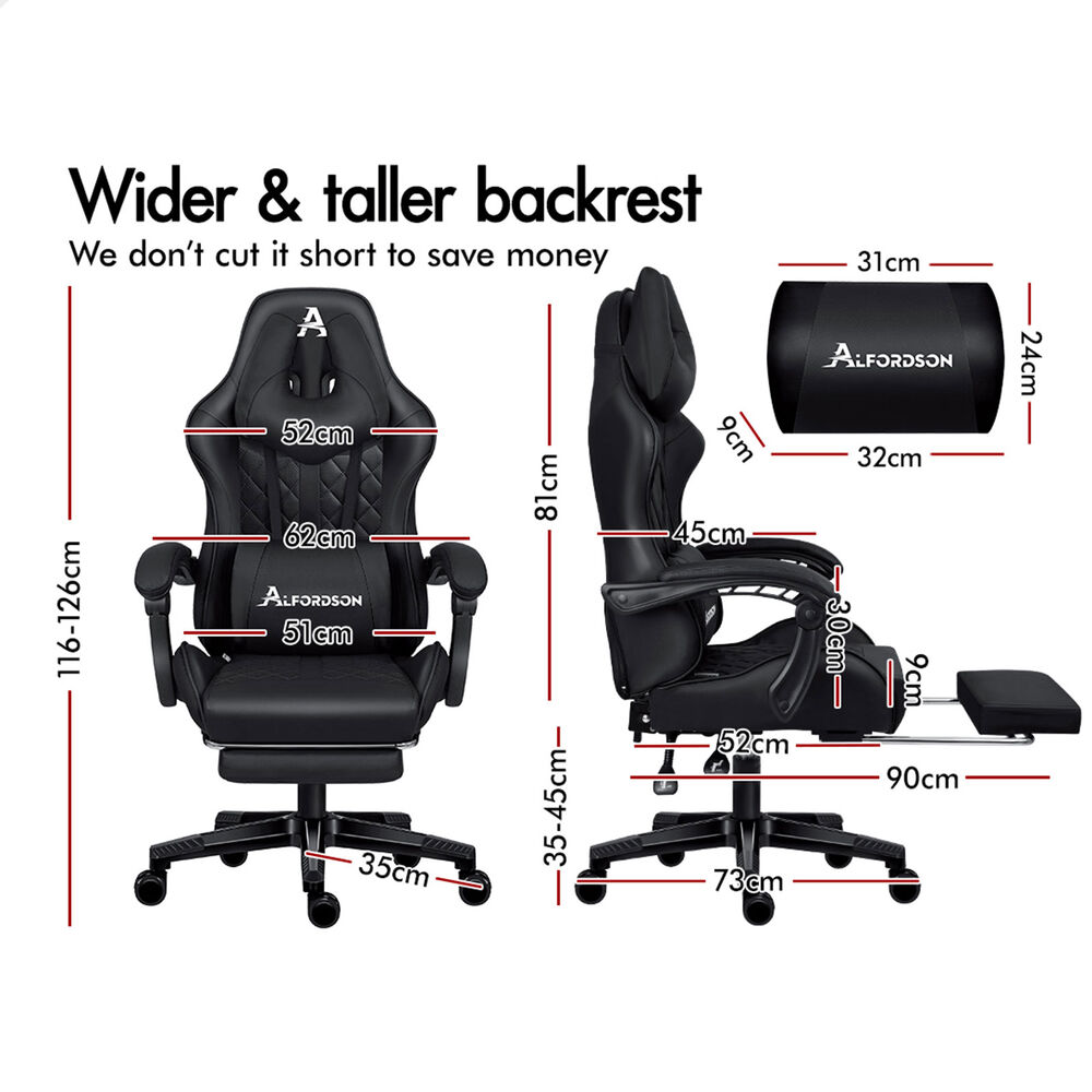 ALFORDSON Gaming Chair Office Executive Racer Larger Lumbar Cushion Seat Leather - Picture 11 of 74
