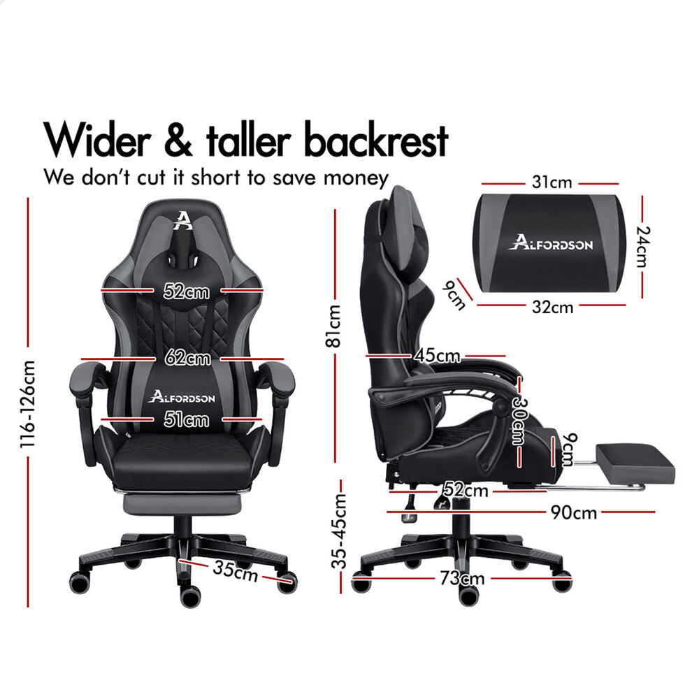 ALFORDSON Gaming Chair Office Executive Racer Larger Lumbar Cushion Seat Leather - Picture 35 of 74