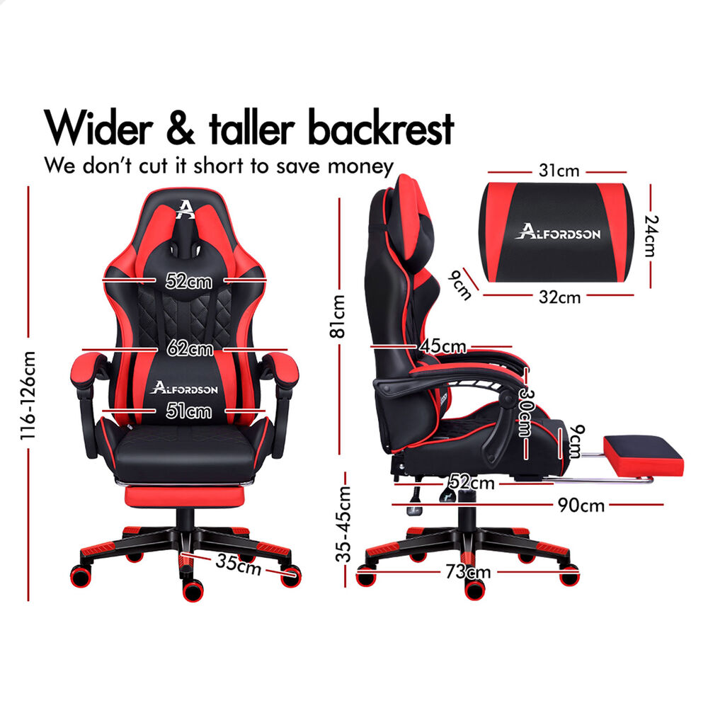 ALFORDSON Gaming Chair Office Executive Racer Larger Lumbar Cushion Seat Leather - Picture 59 of 74