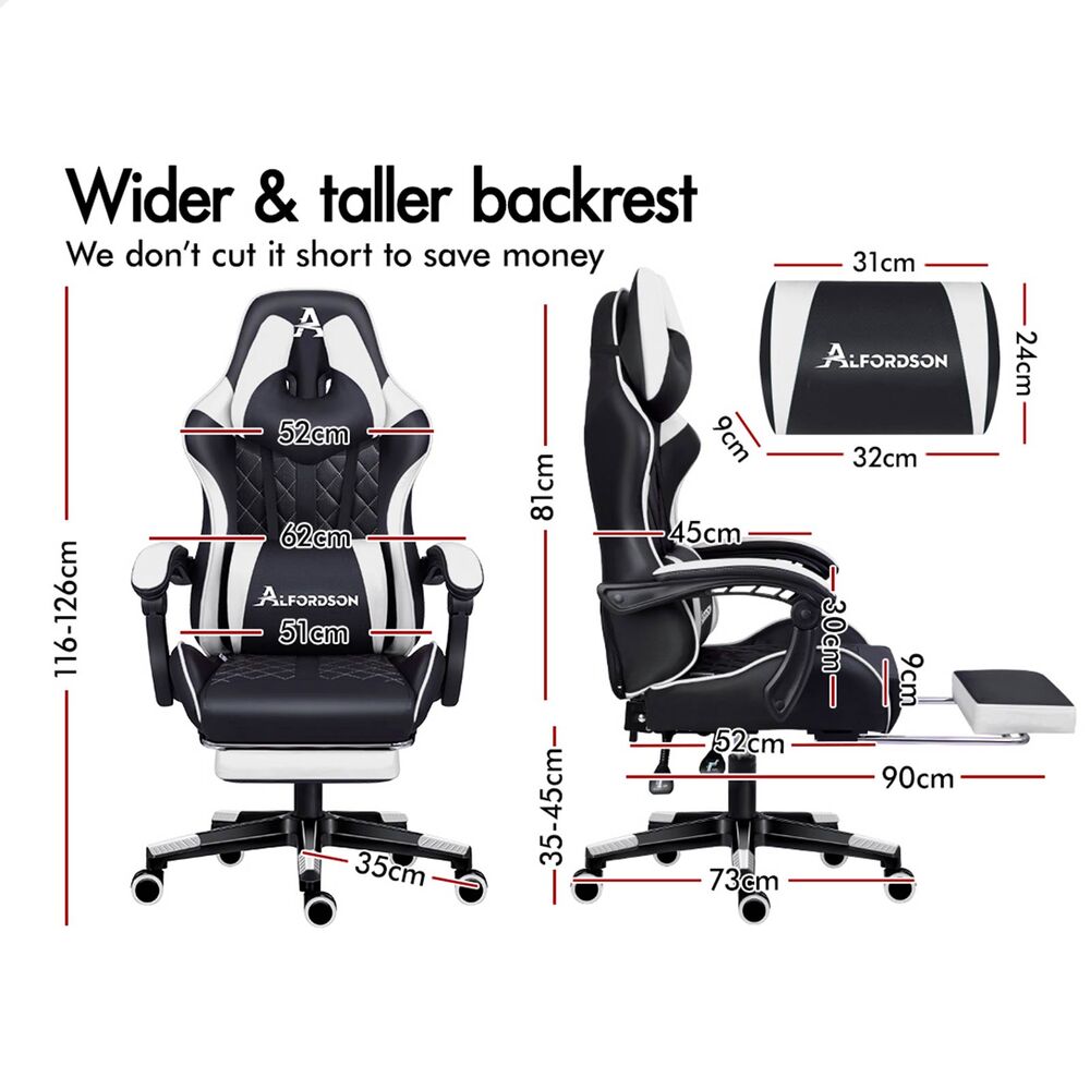 ALFORDSON Gaming Chair Office Executive Racer Larger Lumbar Cushion Seat Leather - Picture 71 of 74