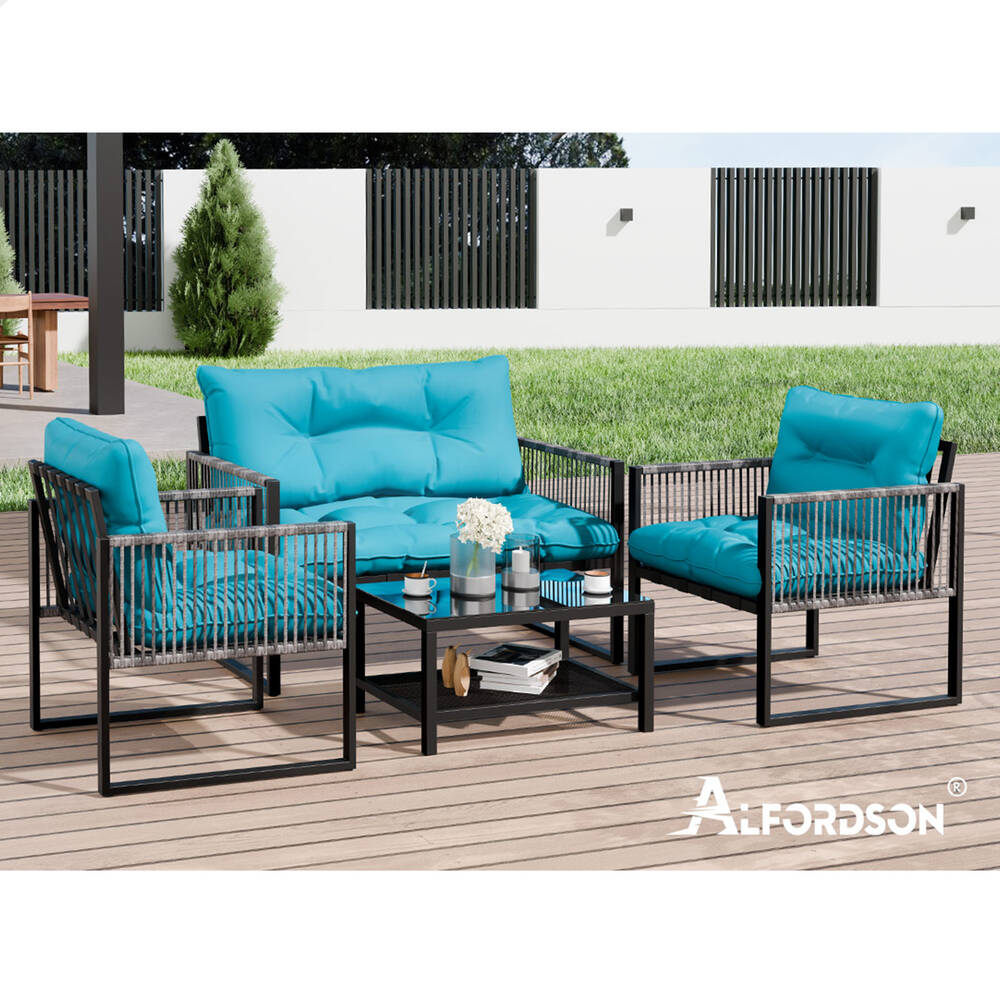 ALFORDSON 2PCS Outdoor Lounge Sofa Set Wicker Furniture Table and Chairs Garden - Picture 20 of 55