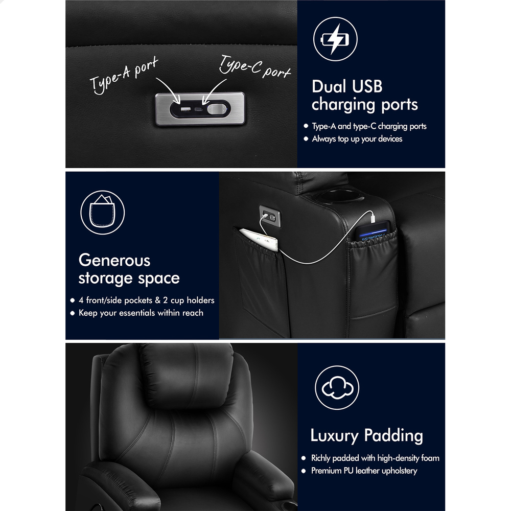ALFORDSON Recliner Chair Armchair Power Lift Heated Massage Lounge Sofa Couch - Picture 31 of 72