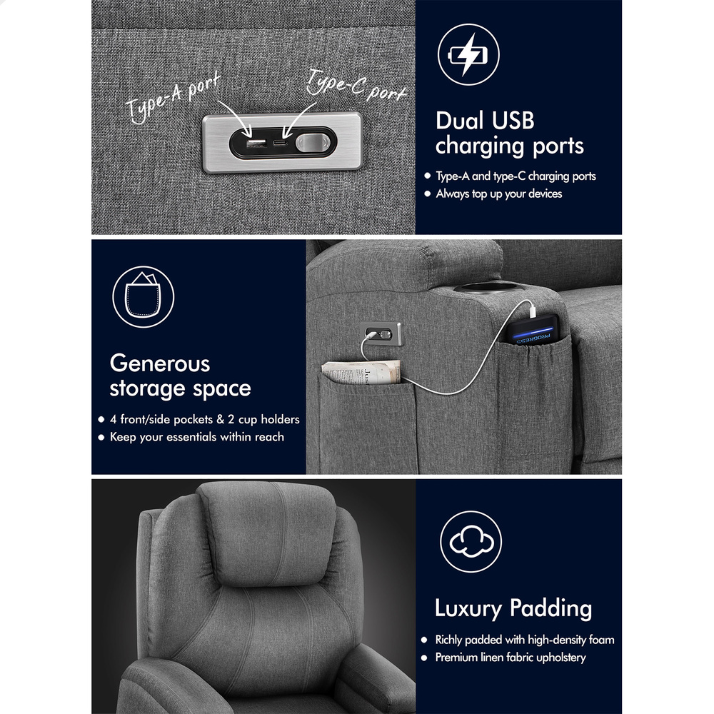 ALFORDSON Recliner Chair Armchair Power Lift Heated Massage Lounge Sofa Couch - Picture 41 of 72