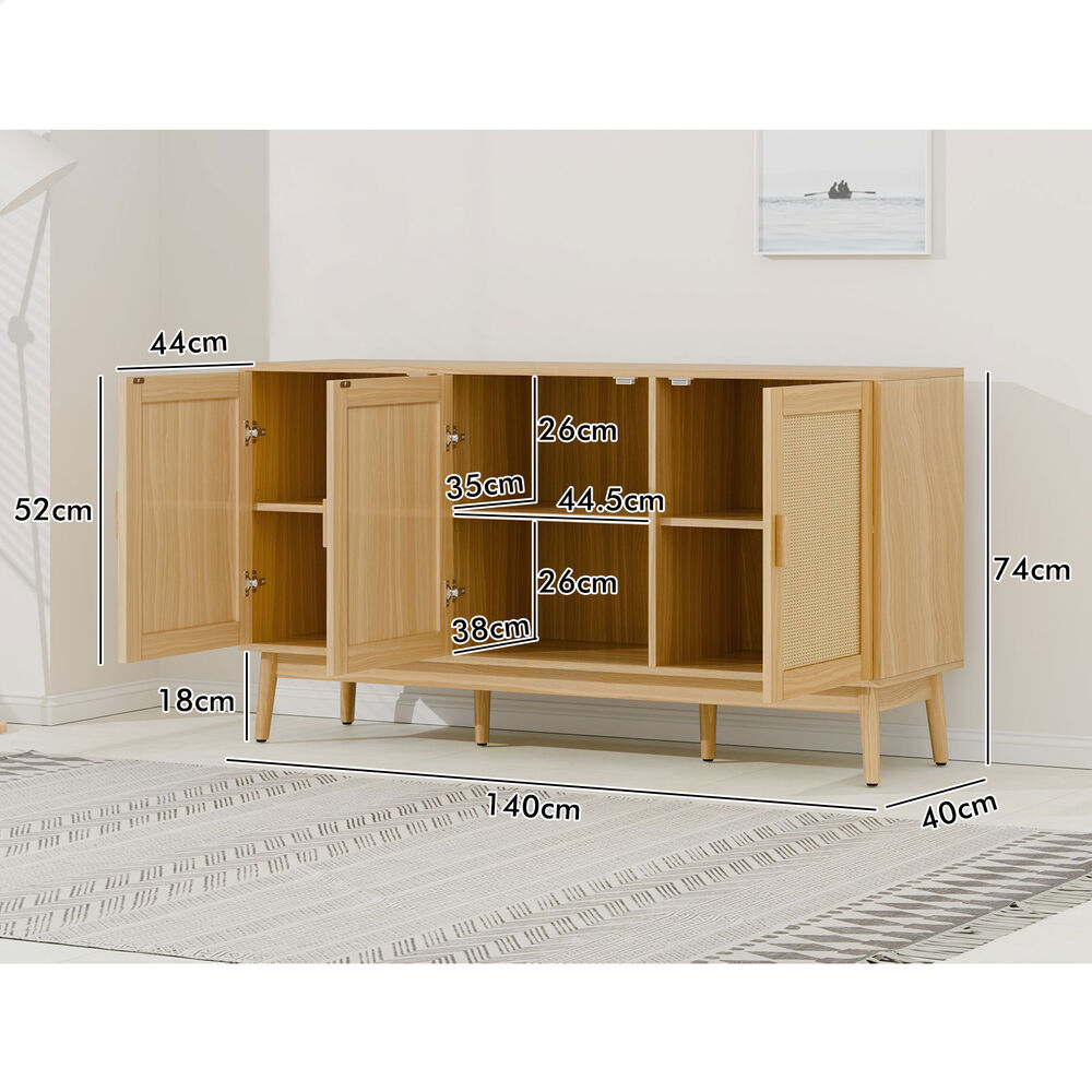 ALFORDSON Buffet Sideboard Cabinet Cupboard Rattan Storage Kitchen Hallway Doors - Picture 33 of 36