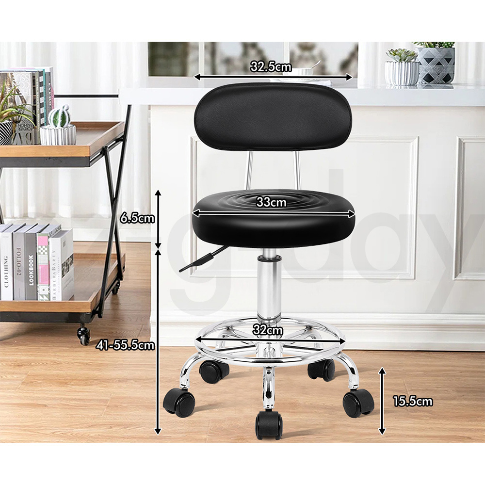 ALFORDSON Salon Stool Backrest Swivel Barber Hair Dress Leather Chair Declan - Picture 11 of 32