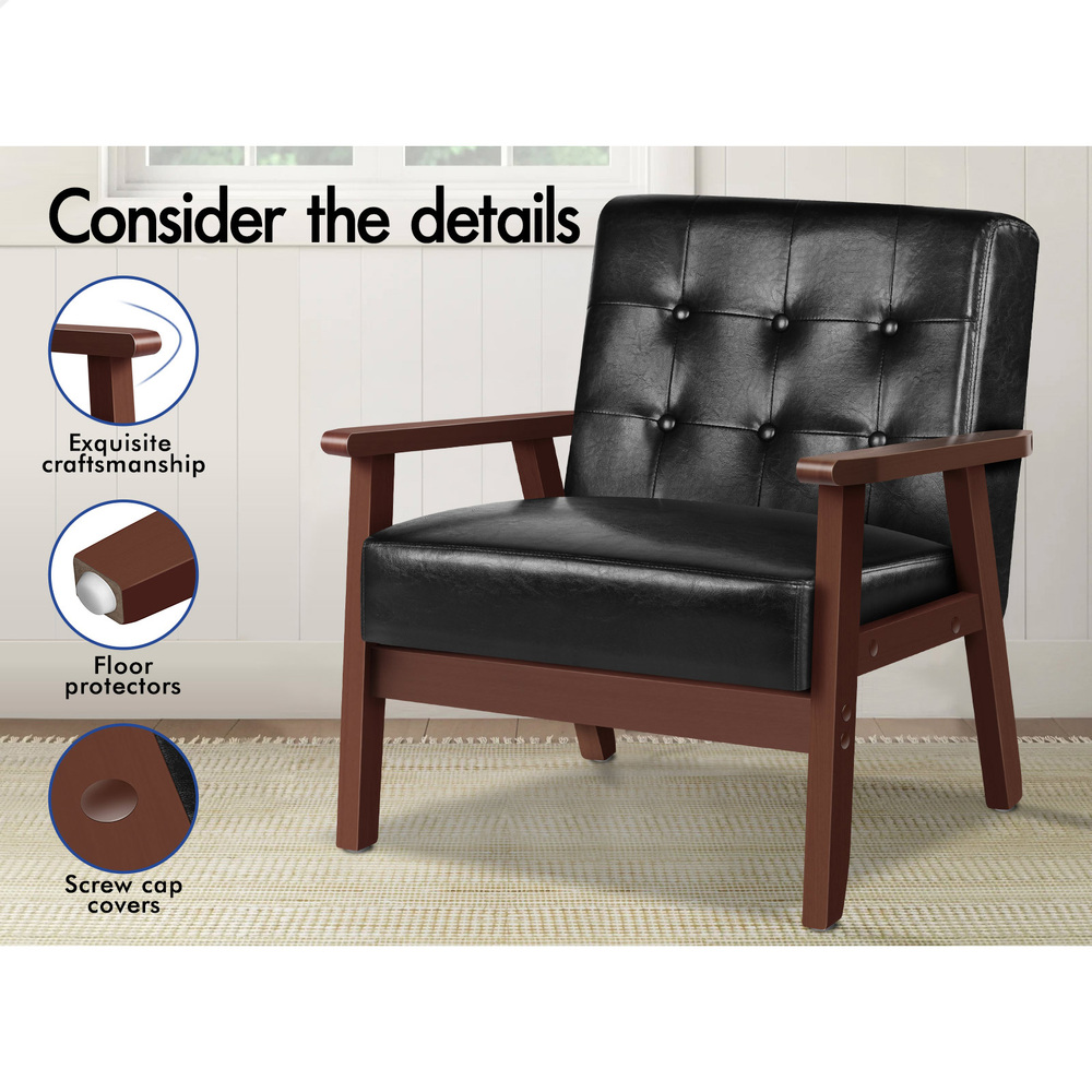ALFORDSON Armchair Lounge Chair Tufted Accent Arm Chair PU Leather Sofa Couch - Picture 33 of 48