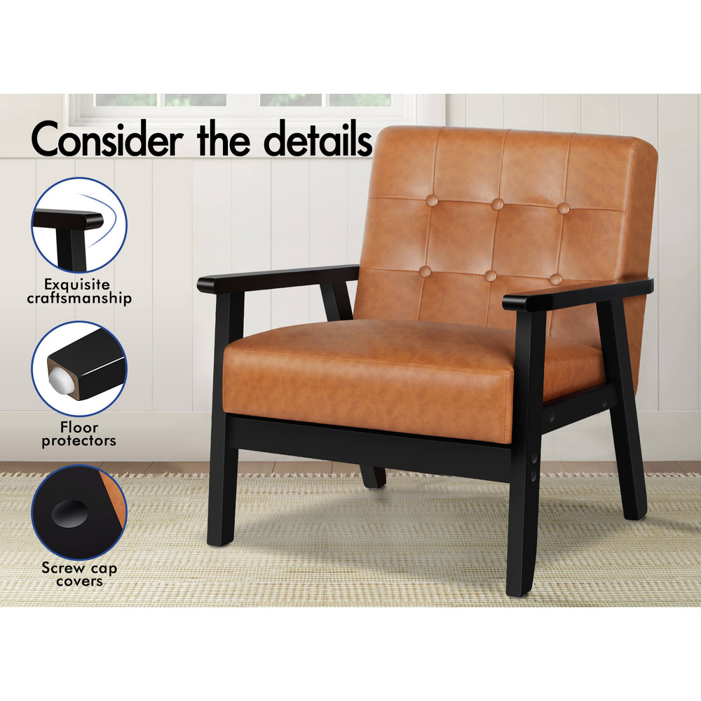 ALFORDSON Armchair Lounge Chair Tufted Accent Arm Chair PU Leather Sofa Couch - Picture 45 of 48