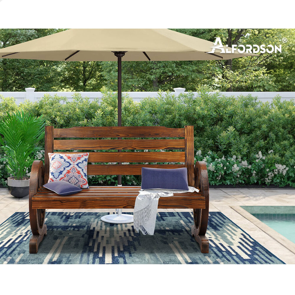 ALFORDSON Wooden Garden Bench Wagon Wheel Chair Seat Outdoor Patio