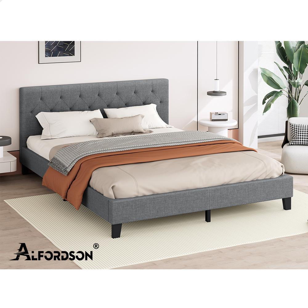 ALFORDSON Bed Frame Queen Double King Single Wooden Base Platform Grey Fabric - Picture 24 of 62