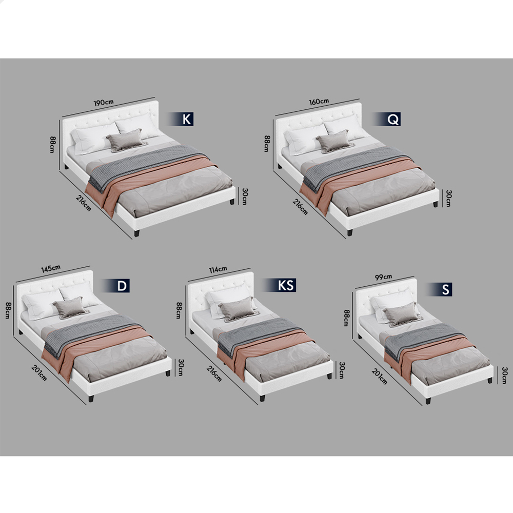 ALFORDSON Bed Frame Queen Double King Single Wooden Base Platform White Boucle - Picture 36 of 62