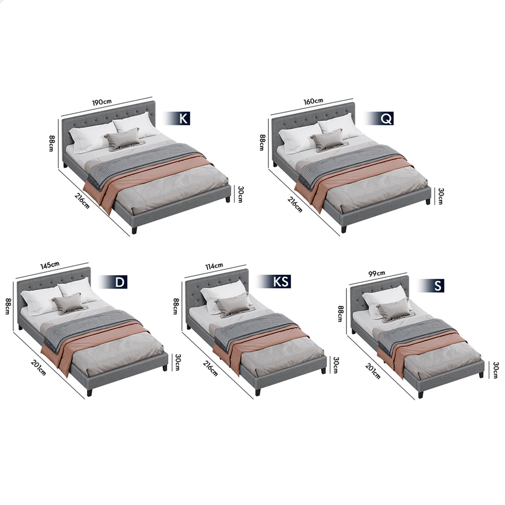 ALFORDSON Bed Frame Queen Double King Single Wooden Base Platform Grey Fabric - Picture 36 of 62