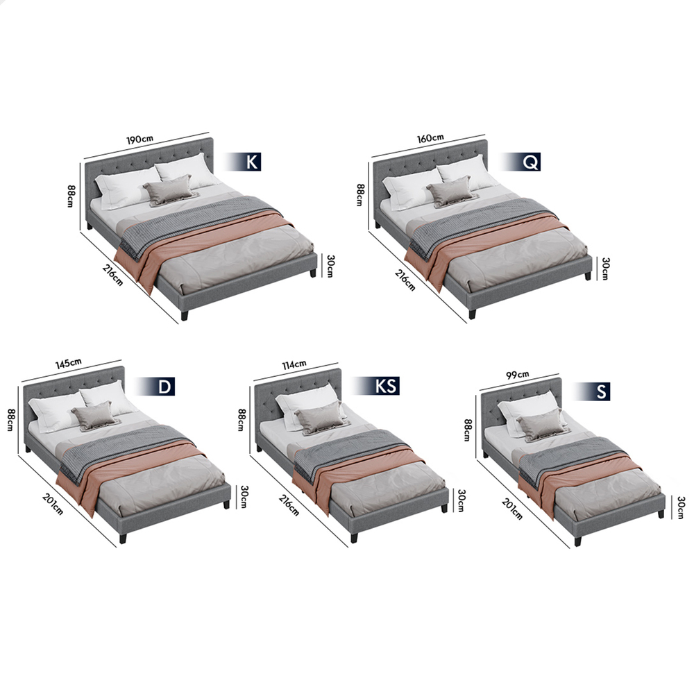 ALFORDSON Bed Frame Queen Double King Single Wooden Base Platform Grey Fabric - Picture 60 of 62
