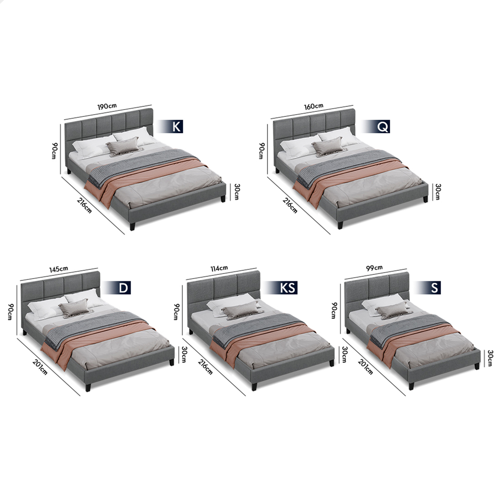 ALFORDSON Bed Frame Queen Double King Single Base Wooden Slats Fabric Grey - Picture 11 of 61