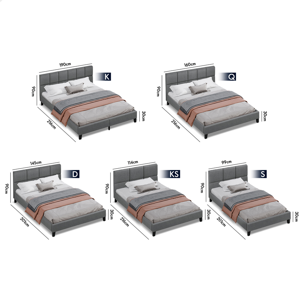 ALFORDSON Bed Frame Queen Double King Single Base Wooden Slats Fabric Grey - Picture 23 of 61