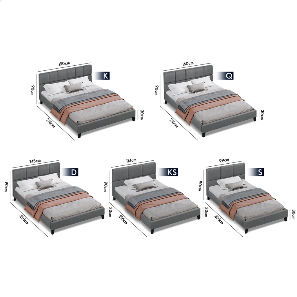 ALFORDSON Bed Frame Queen Double King Single Base Wooden Slats Fabric Grey - Picture 35 of 61