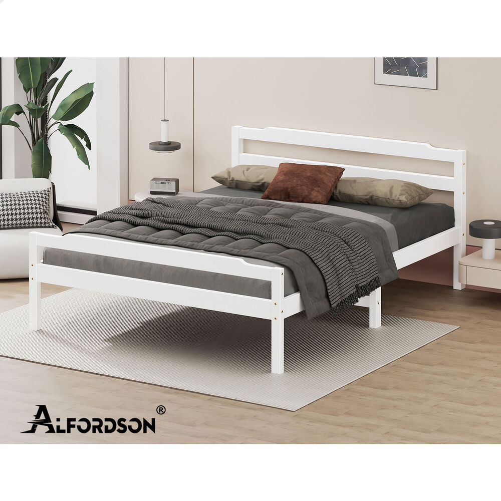 ALFORDSON Bed Frame Queen Double King Single Size Wooden Mattress Base White/Oak - Picture 646 of 864